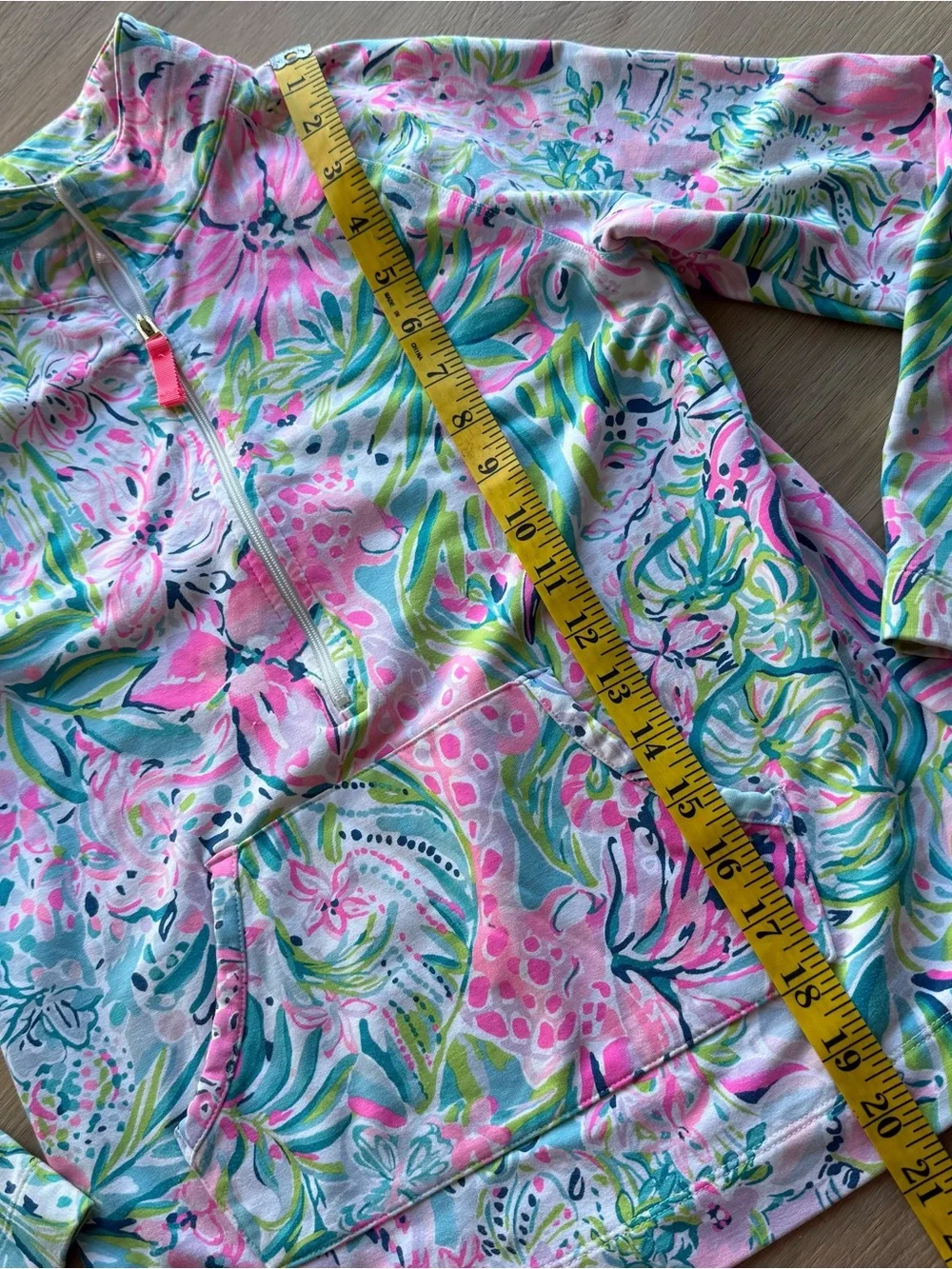 Lilly Pulitzer Sweater 12/14 pink blue floral 1/4 zipper pullover long sleeves